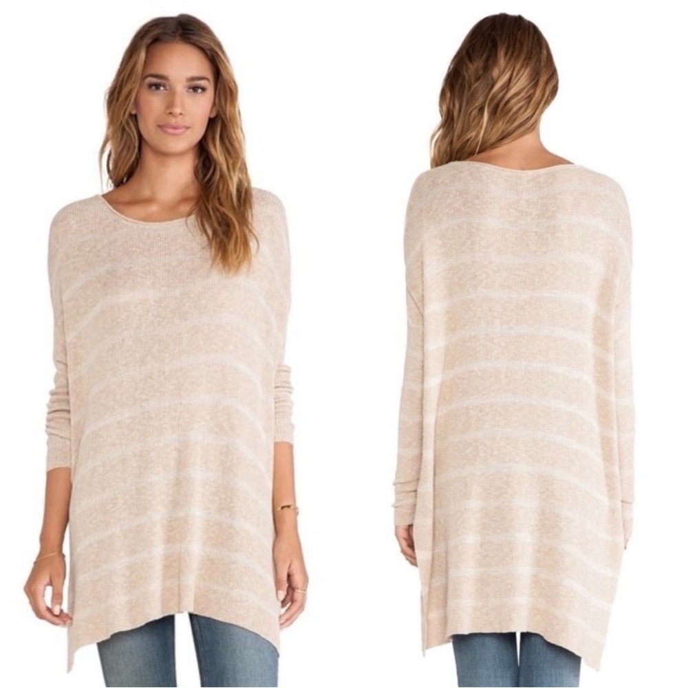Free People Shipping News Striped Knit Top Cream Tan Extra Small Tunic